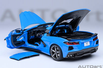 AutoArt-Chevrolet-Corvette-C8-Stingray-Z51-diecast-bleu-1-18-avec-intérieur-et-moteur-détaillés-portes-ouvertes