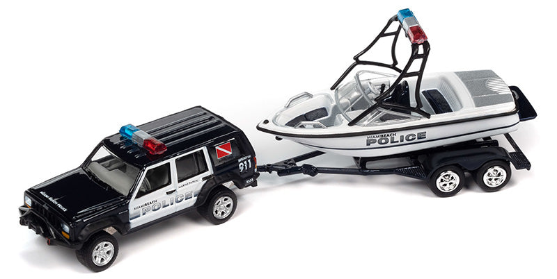 Miami Beach Police -1988 Jeep Cherokee with Mastercraft Boat and Trailer